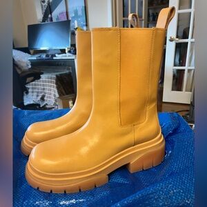 Ash Chinky Lace-Up Style Pull-On Boots in Mustard Yellow peach